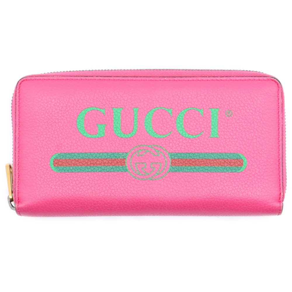 GUCCI(グッチ) ロゴプリント ジップアラウンドウォレット 長財布 レザー ピンク 496317