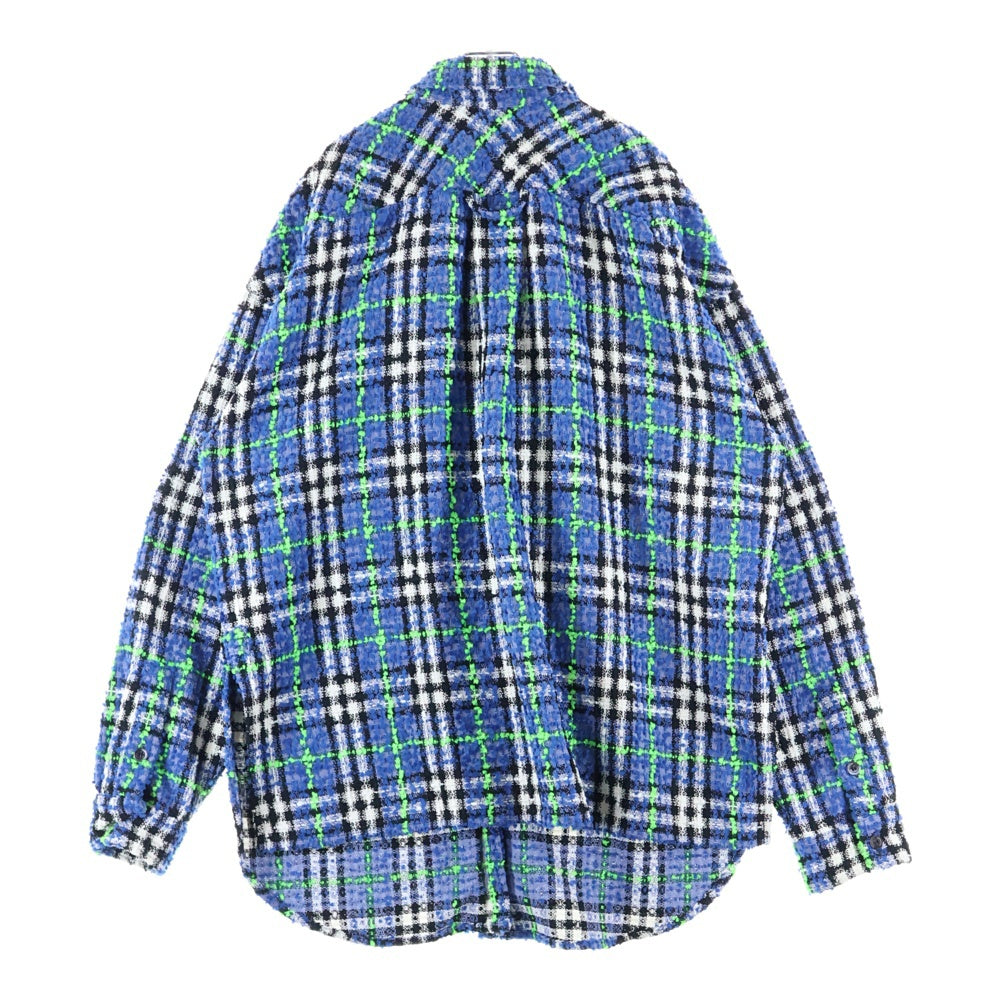 FAITH CONNEXION(フェイスコネクション) ファンシーヤーン ツイードシャツ 長袖シャツ ブルー/グリーン EMW21244