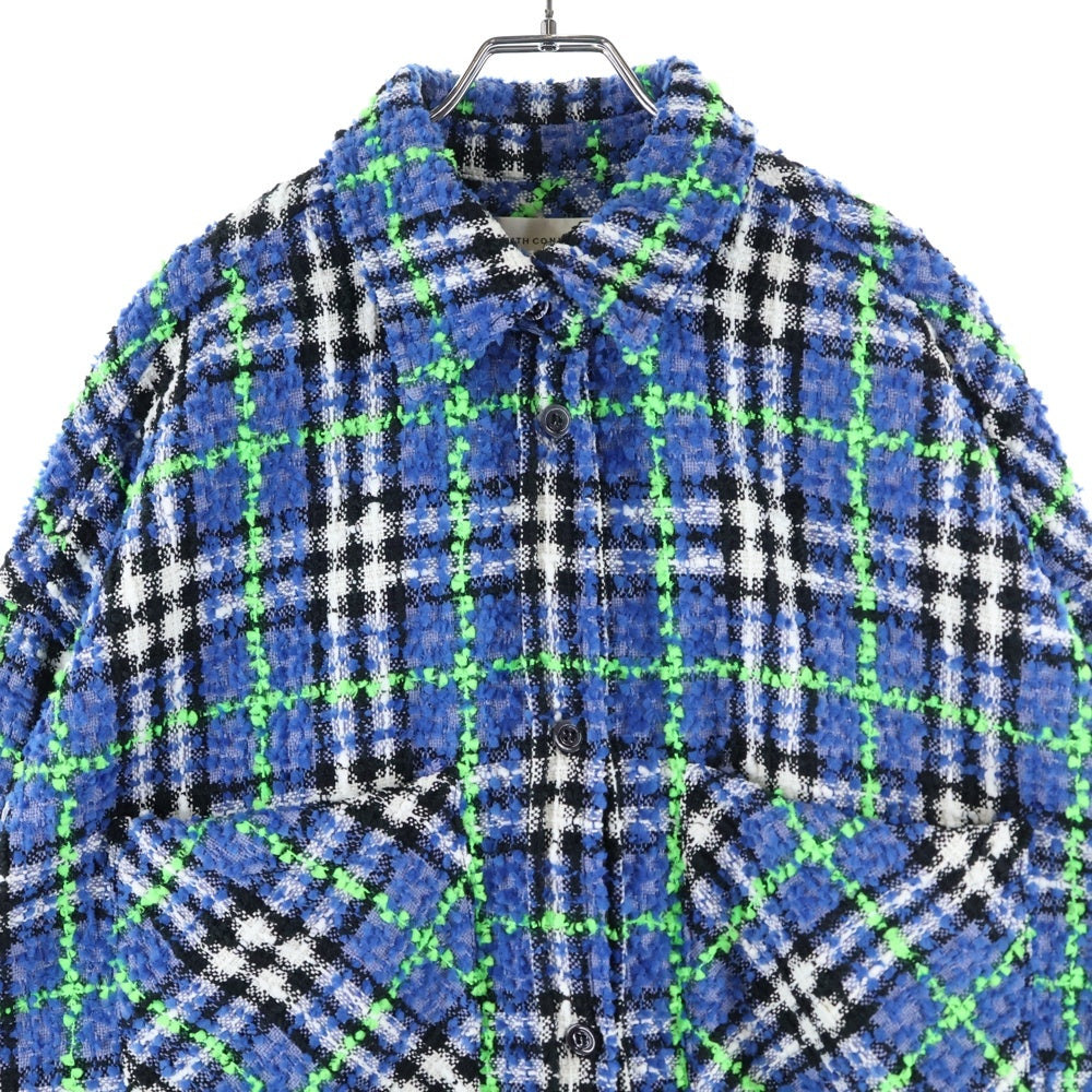 FAITH CONNEXION(フェイスコネクション) ファンシーヤーン ツイードシャツ 長袖シャツ ブルー/グリーン EMW21244