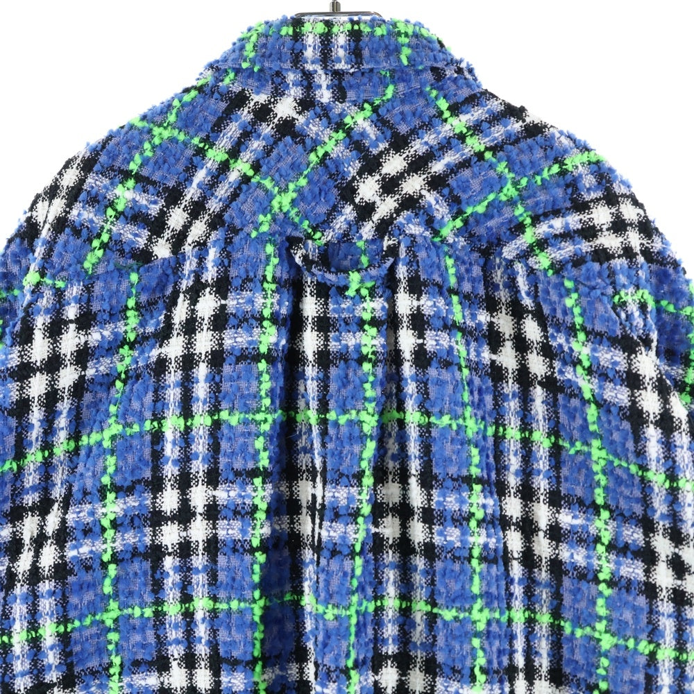 FAITH CONNEXION(フェイスコネクション) ファンシーヤーン ツイードシャツ 長袖シャツ ブルー/グリーン EMW21244