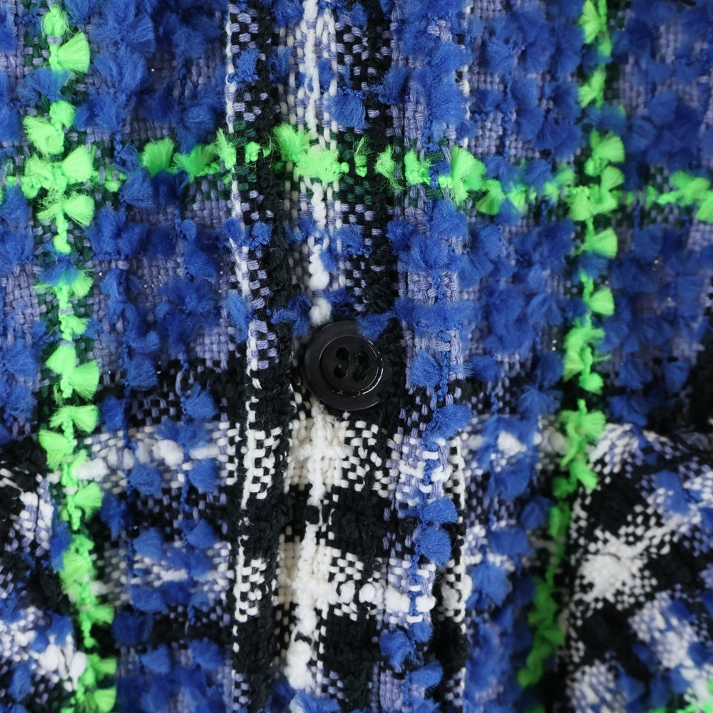 FAITH CONNEXION(フェイスコネクション) ファンシーヤーン ツイードシャツ 長袖シャツ ブルー/グリーン EMW21244