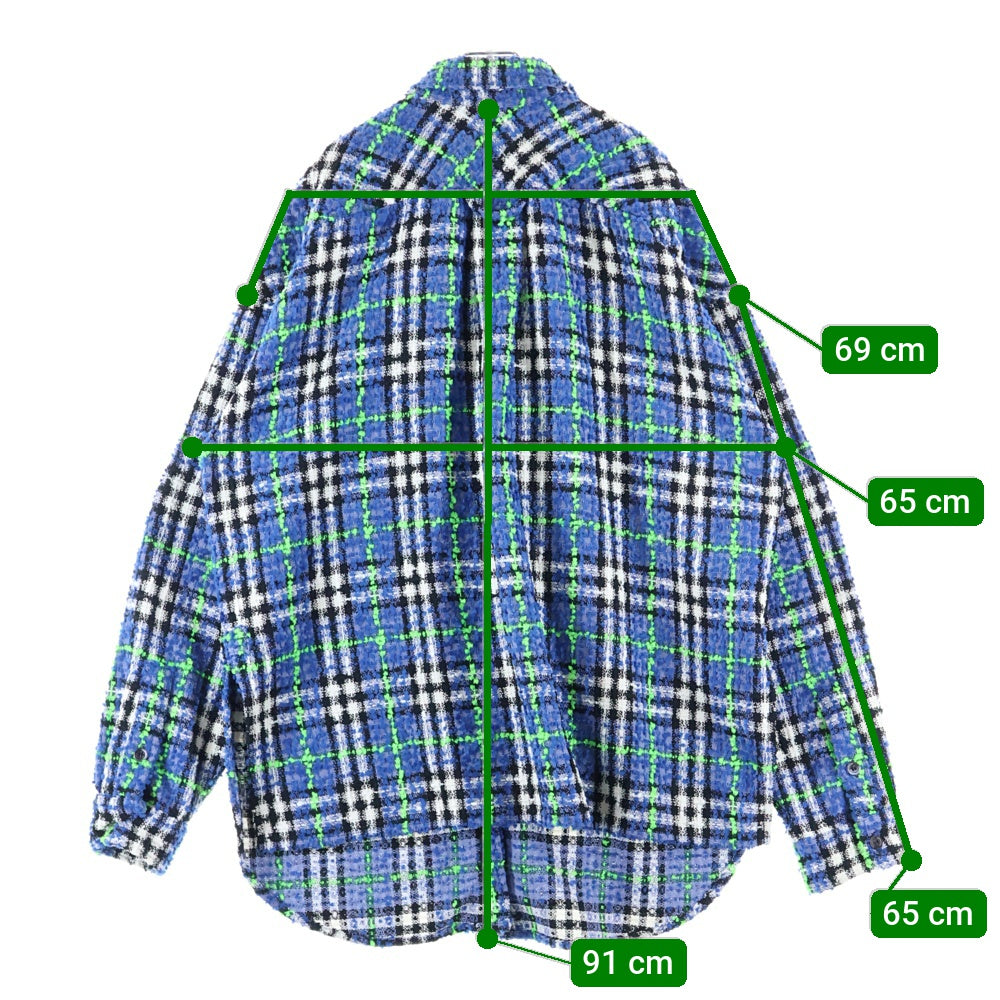 FAITH CONNEXION(フェイスコネクション) ファンシーヤーン ツイードシャツ 長袖シャツ ブルー/グリーン EMW21244