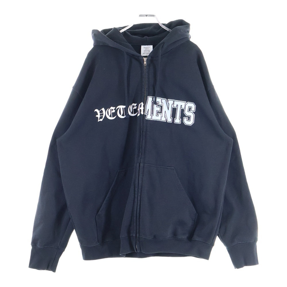 VETEMENTS(ヴェトモン) Vertical Cut-Up Logo Oversized Zip Hoodie ジップアップ フーディー ブラック UE51TR870B