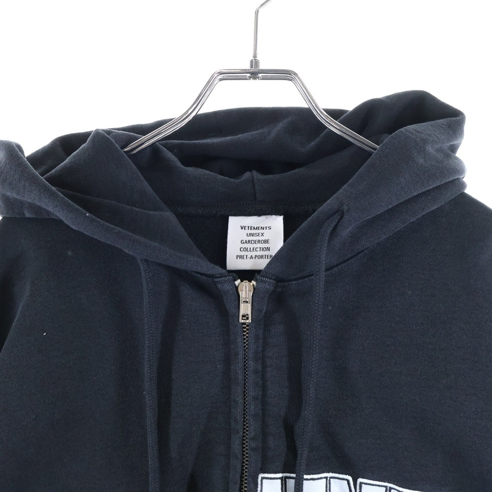 VETEMENTS(ヴェトモン) Vertical Cut-Up Logo Oversized Zip Hoodie ジップアップ フーディー ブラック UE51TR870B