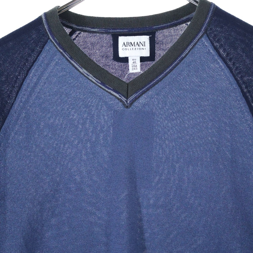 ARMANI COLLEZIONI(アルマーニ コレツィオーニ) コットン Vネック ライトセーター ニット ネイビー 3XCM34 CM37Z