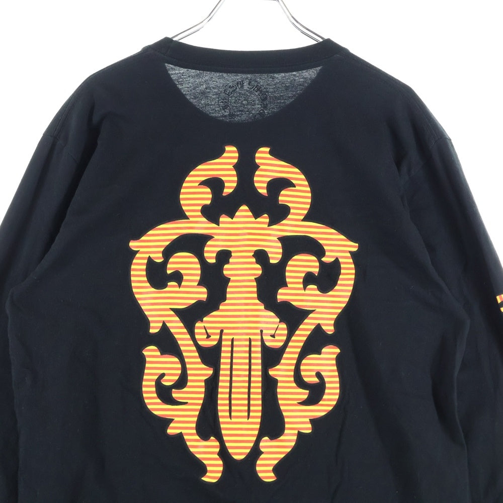 CHROME HEARTS(クロムハーツ) Striped Dagger L/S Tee ストライプ柄 両面プリント クルーネック ロングスリーブ 長袖Tシャツ イエロー/レッド