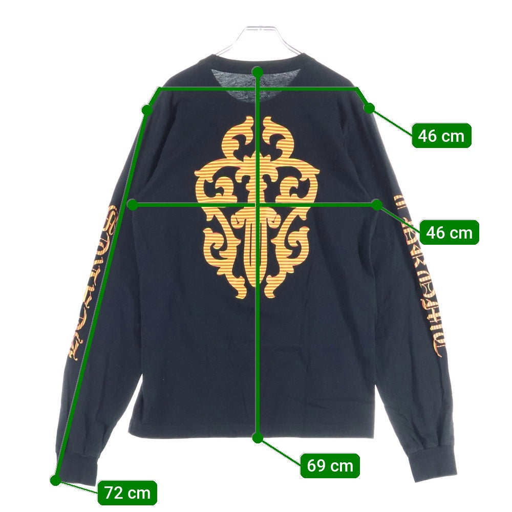 CHROME HEARTS(クロムハーツ) Striped Dagger L/S Tee ストライプ柄 両面プリント クルーネック ロングスリーブ 長袖Tシャツ イエロー/レッド