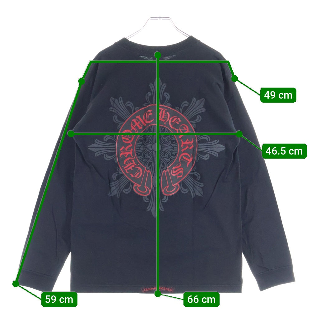 CHROME HEARTS(クロムハーツ) HORSESHOE 両面プリント 胸ポケット ロングスリーブ 長袖Tシャツ ブラック/レッド