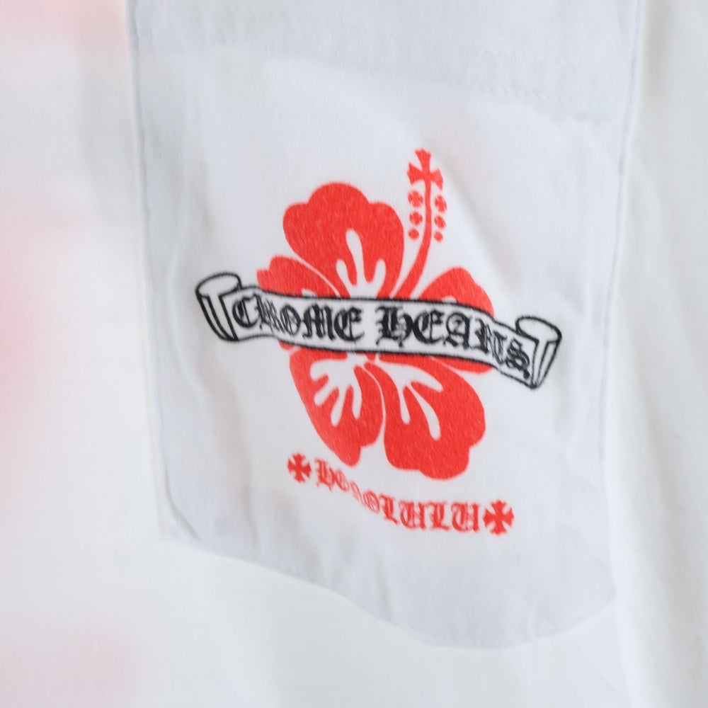 CHROME HEARTS(クロムハーツ) Honolulu Limited Back Scroll Logo L/S Tee ホノルル限定バックスクロールロゴロングスリーブTシャツ 長袖カットソー ロンT 胸ポケット ホワイト/レッド