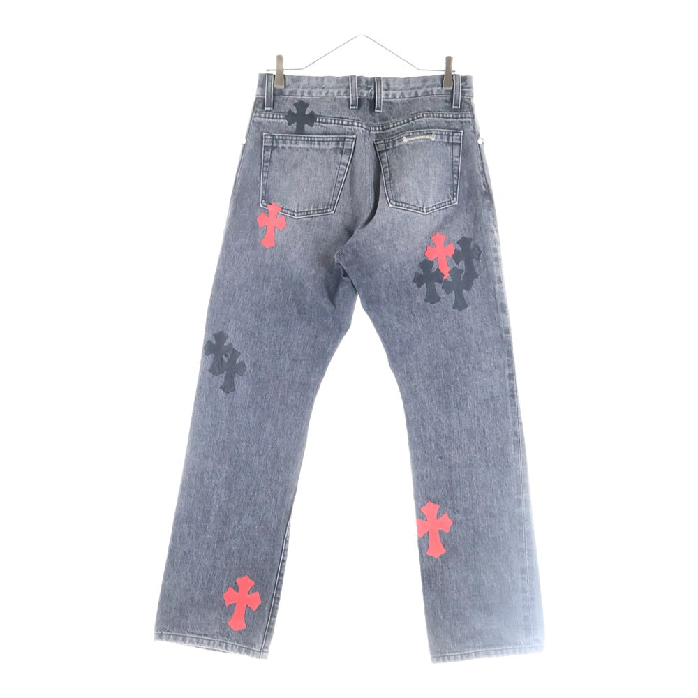 CHROME HEARTS(クロムハーツ) JEAN STRTLG FBRC クロスパッチ付きウォッシュドデニムパンツ ブラック/レッド