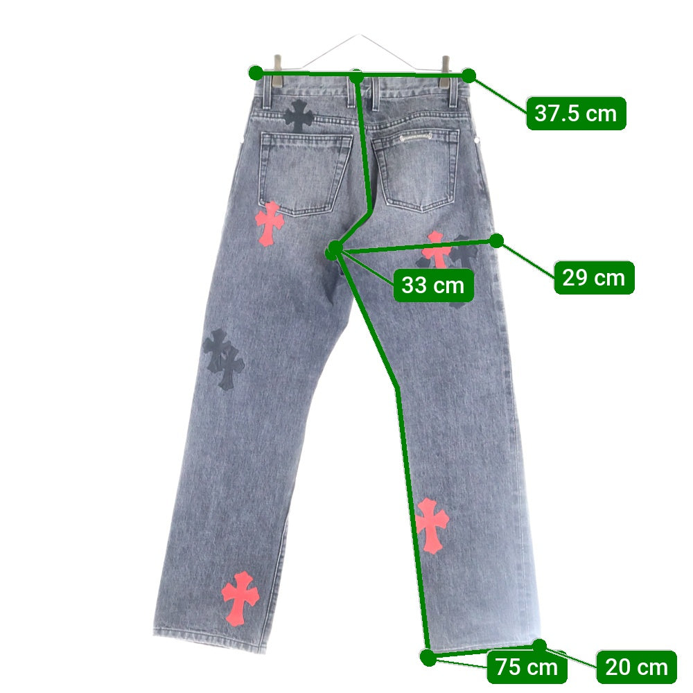 CHROME HEARTS(クロムハーツ) JEAN STRTLG FBRC クロスパッチ付きウォッシュドデニムパンツ ブラック/レッド