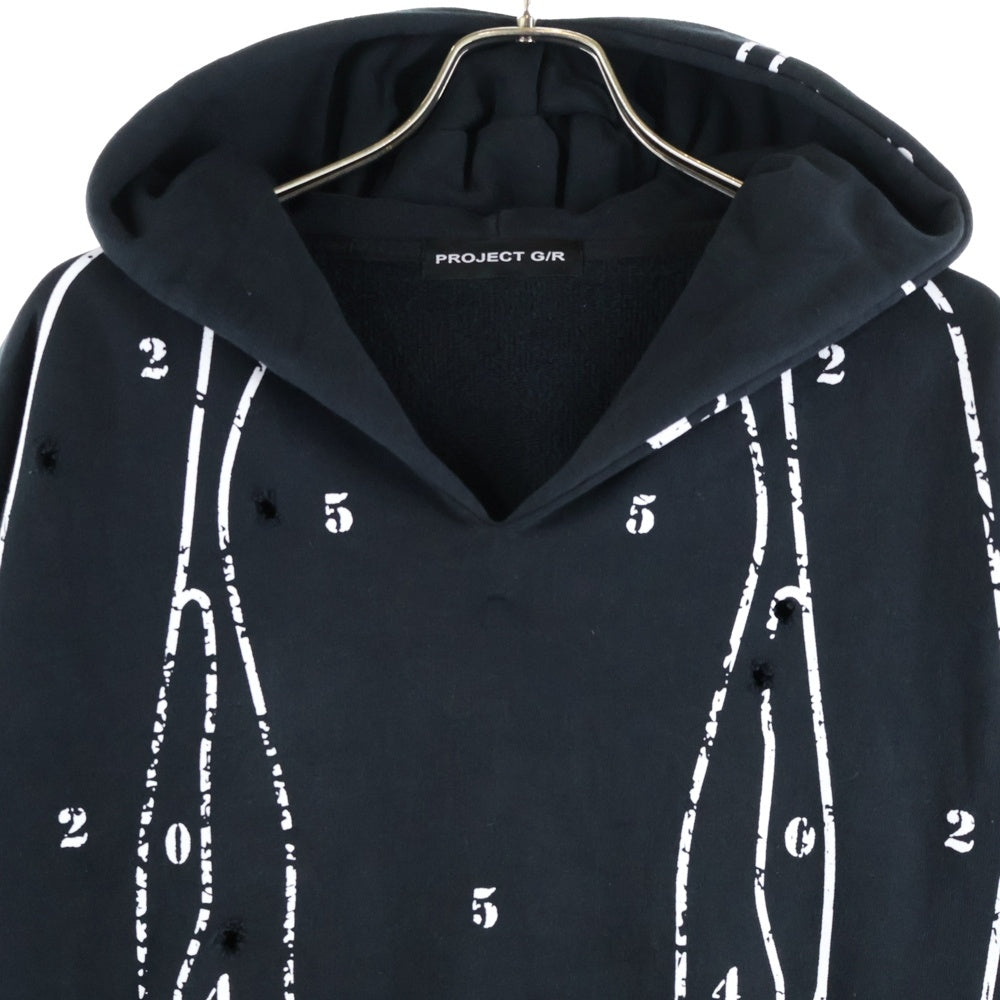 PROJECT G/R(プロジェクトジーアール) 24AW ZYGON HOODIE ダメージ加工 スウェット プルオーバーパーカー フーディー ブラック