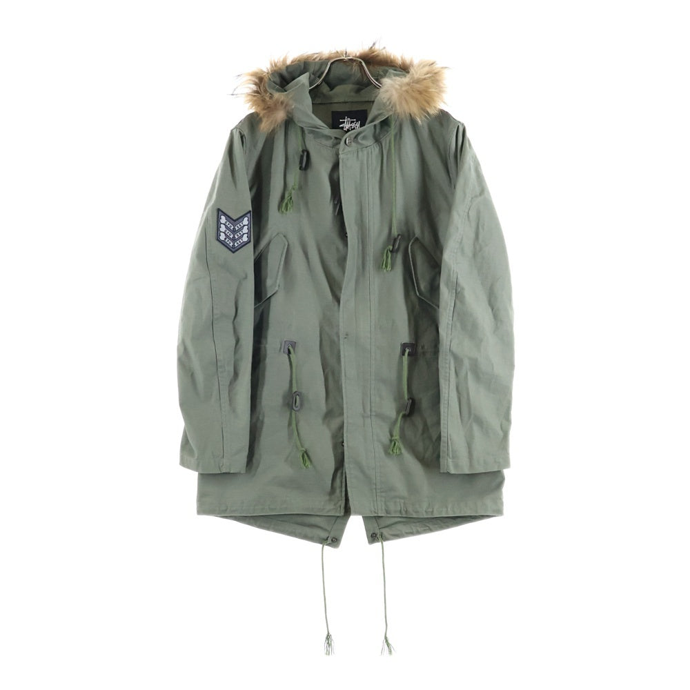 STUSSY(ステューシー) ファー付き アームワッペン ジップアップ モッズコート カーキ