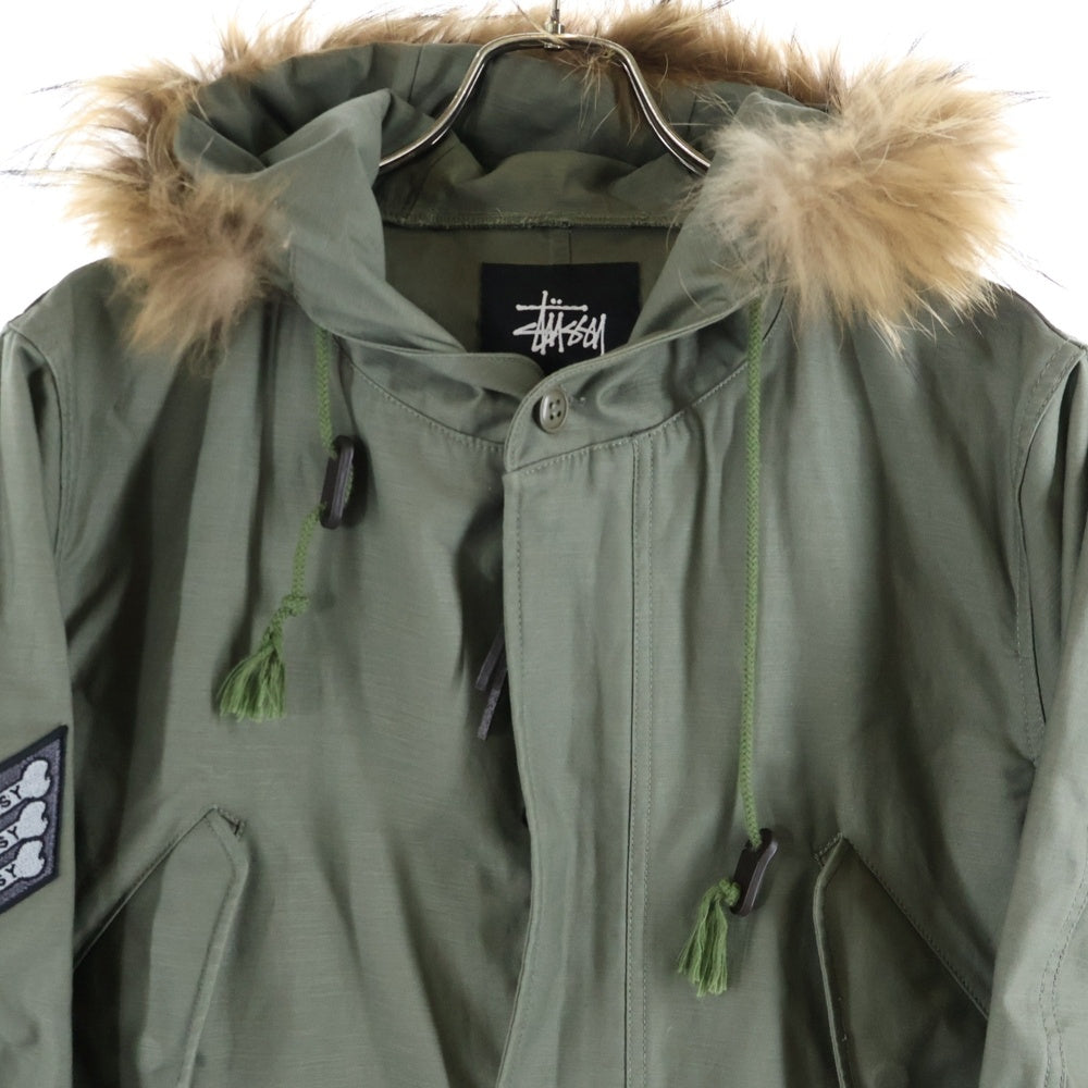 STUSSY(ステューシー) ファー付き アームワッペン ジップアップ モッズコート カーキ