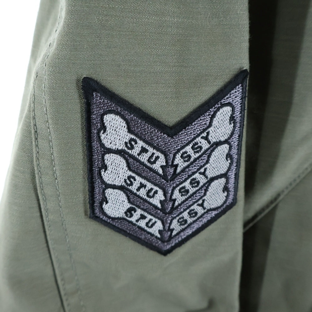 STUSSY(ステューシー) ファー付き アームワッペン ジップアップ モッズコート カーキ