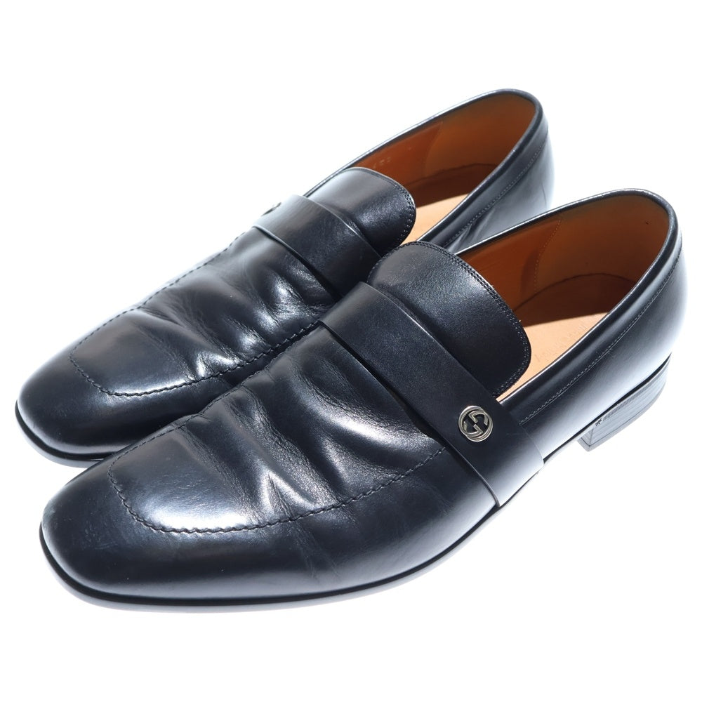 GUCCI(グッチ) Leather GG Loafers GGロゴ インターロッキング ローファー スリッポン ブラック 7/25.0~26.0cm