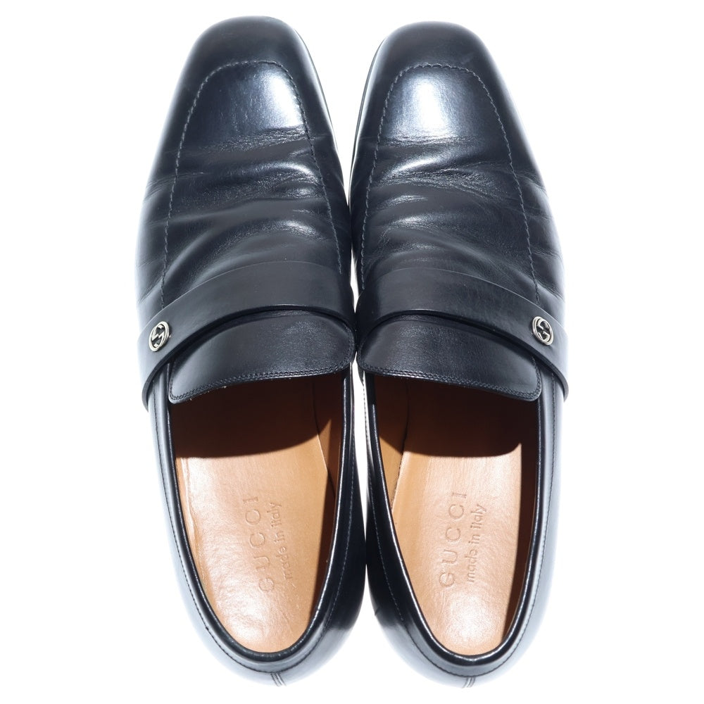 GUCCI(グッチ) Leather GG Loafers GGロゴ インターロッキング ローファー スリッポン ブラック 7/25.0~26.0cm