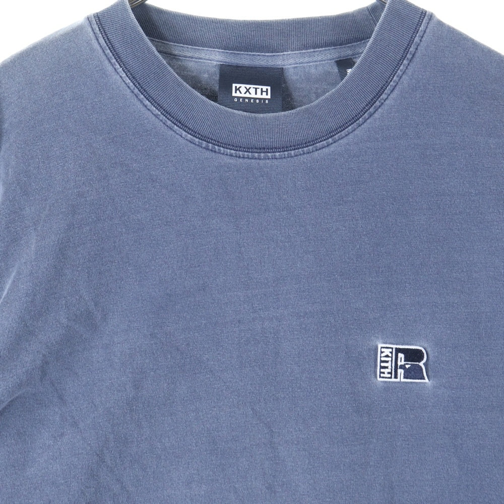 KITH(キス) ×Russell フロントロゴ刺繍 クルーネック 長袖カットソー コットン ブルー 21-070-060-0014-3-0