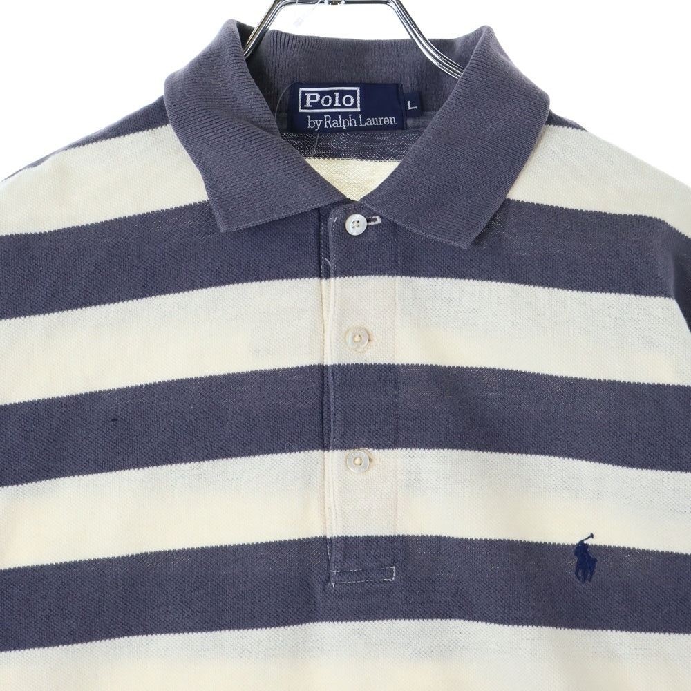 POLO RALPH LAUREN(ポロラルフローレン) 刺繍ロゴ コットン ボーダーポロシャツ 半袖シャツ ホワイト/グレー