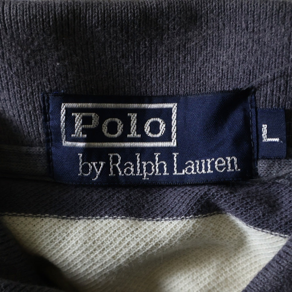POLO RALPH LAUREN(ポロラルフローレン) 刺繍ロゴ コットン ボーダーポロシャツ 半袖シャツ ホワイト/グレー