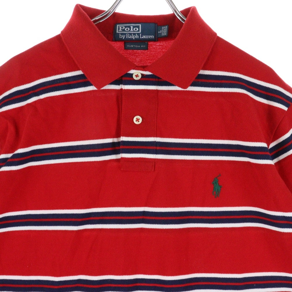 POLO RALPH LAUREN(ポロラルフローレン) 刺繍ロゴ コットン ボーダーポロシャツ 半袖シャツ レッド