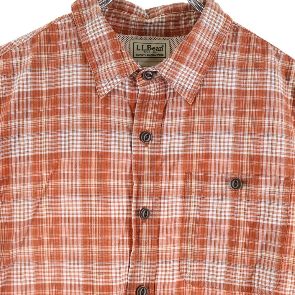 L.L.Bean(エルエルビーン) コットン チェック ポケット半袖シャツ オレンジ 281321