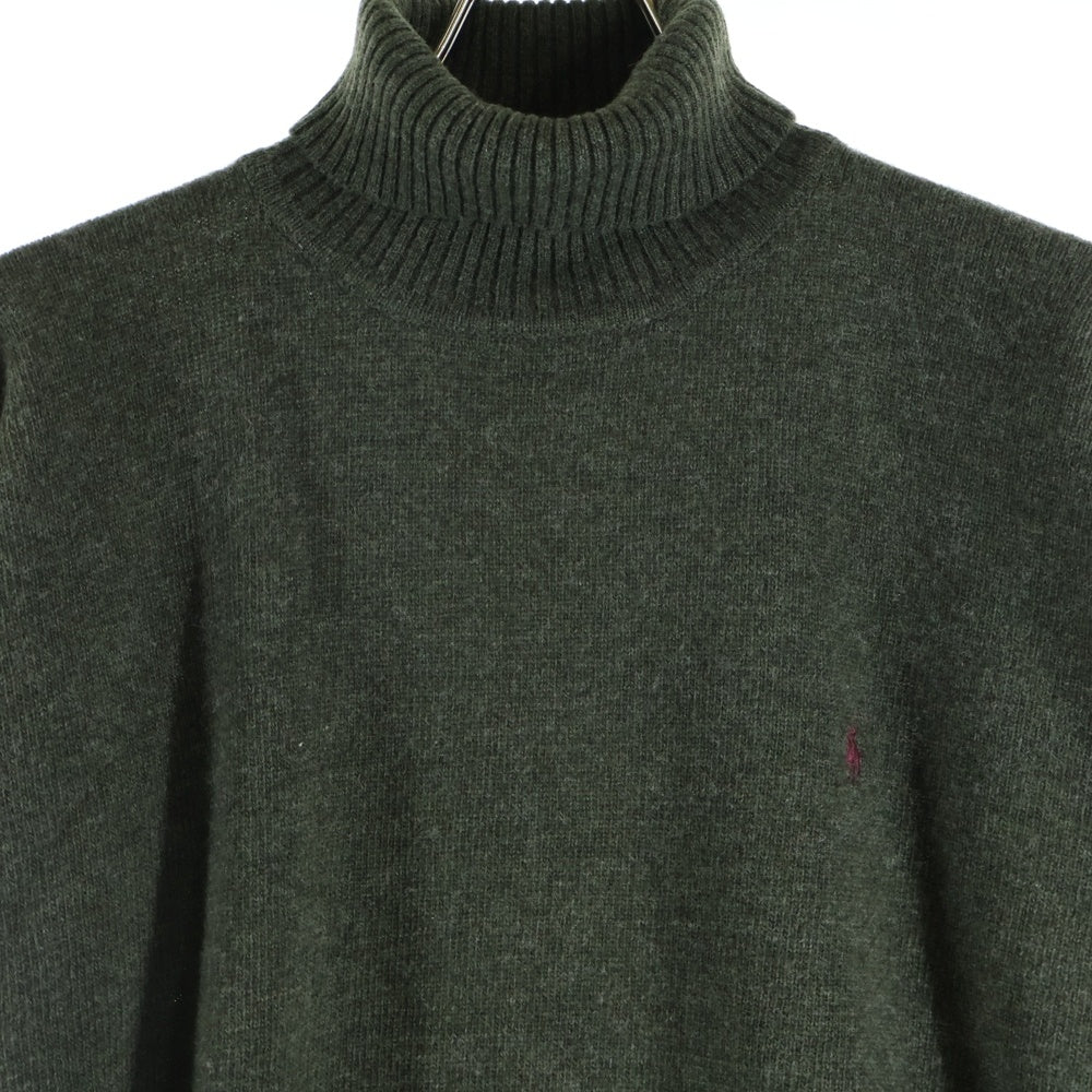POLO RALPH LAUREN(ポロラルフローレン) 刺繍ロゴ コットン タートルネック ニット セーター カーキ
