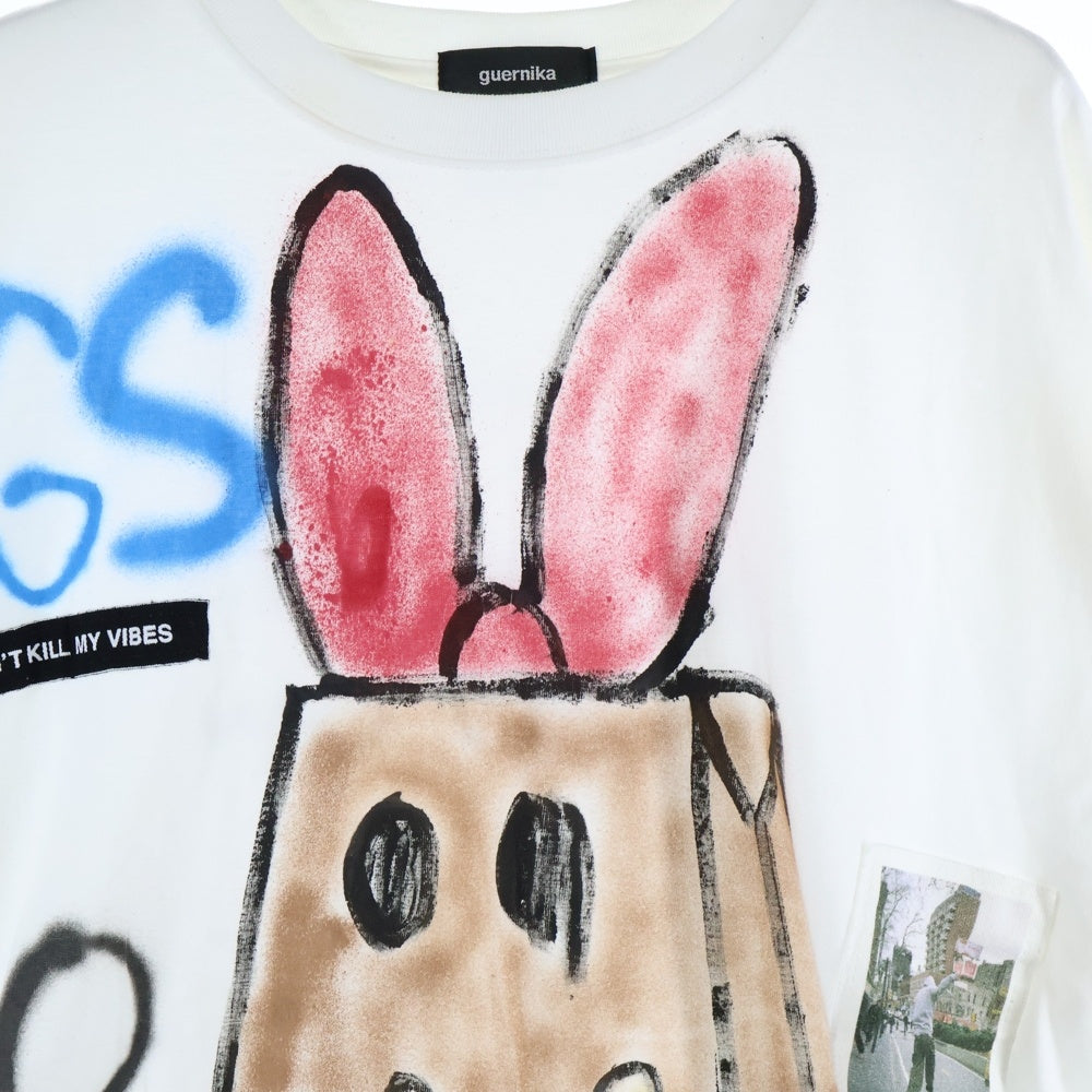 GUERNIKA(ゲルニカ) ペイント クルーネック コットン 半袖Tシャツ カットソー ホワイト
