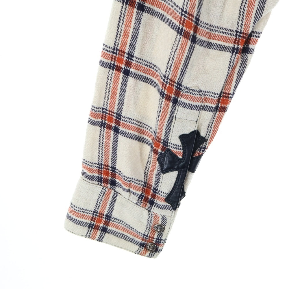 CHROME HEARTS(クロムハーツ) LOOSEENDS LS ルーズエンド 袖クロスパッチ クロスボールボタン チェック柄 長袖シャツ ベージュ