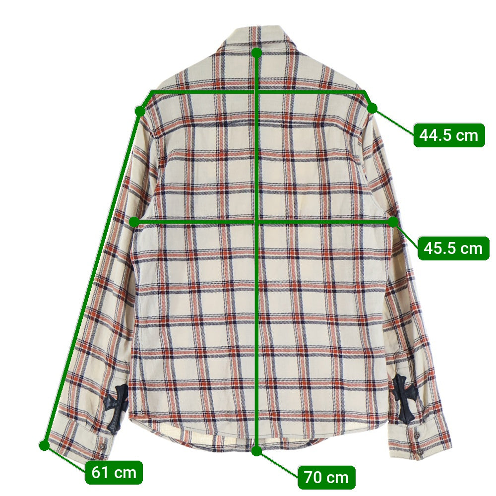 CHROME HEARTS(クロムハーツ) LOOSEENDS LS ルーズエンド 袖クロスパッチ クロスボールボタン チェック柄 長袖シャツ ベージュ