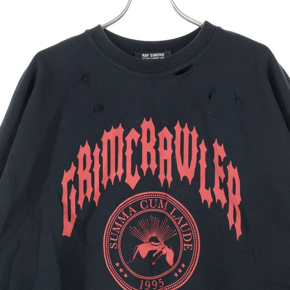 RAF SIMONS(ラフシモンズ) 22SS DESTROYED CREWNECK デストロイ クルーネックスウェットトレーナー ブラック 221-M168 19003-0099