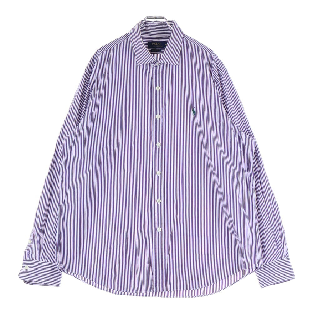 POLO RALPH LAUREN(ポロラルフローレン) ロゴ刺繍 ストライプ コットン長袖シャツ パープル
