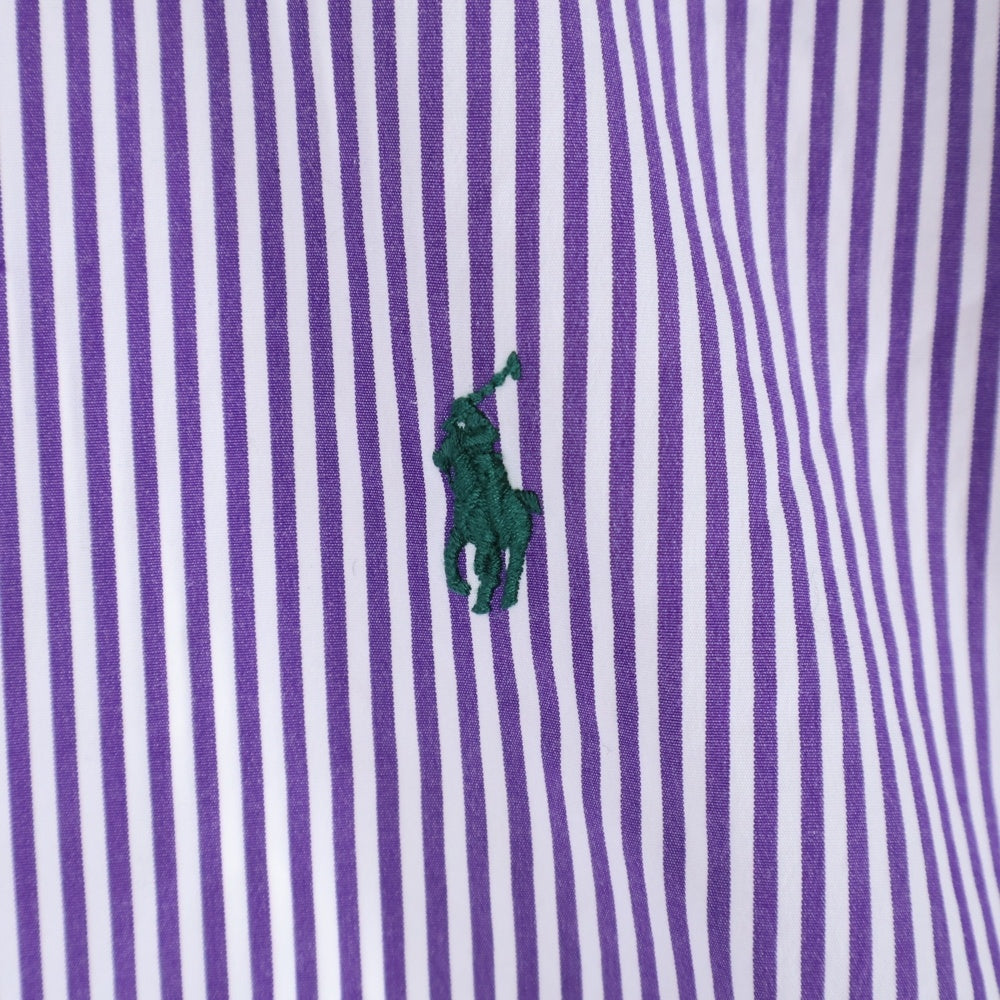 POLO RALPH LAUREN(ポロラルフローレン) ロゴ刺繍 ストライプ コットン長袖シャツ パープル