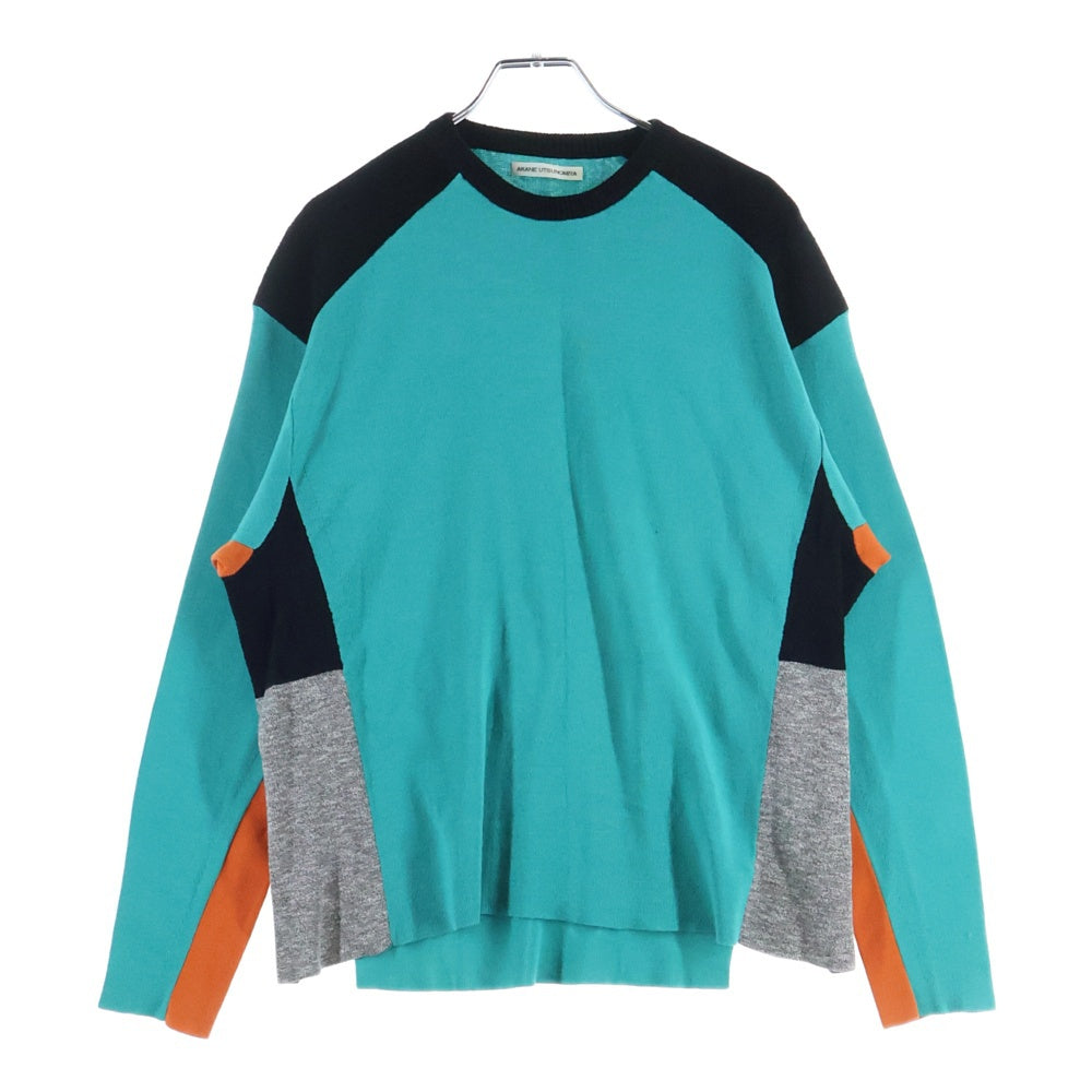 NO BRAND(ノーブランド) AKANE UTSUNOMIYA アカネ ウツノミヤ パッチワーク スリットニット セーター グリーン/オレンジ レディース SAH-FK07-1003