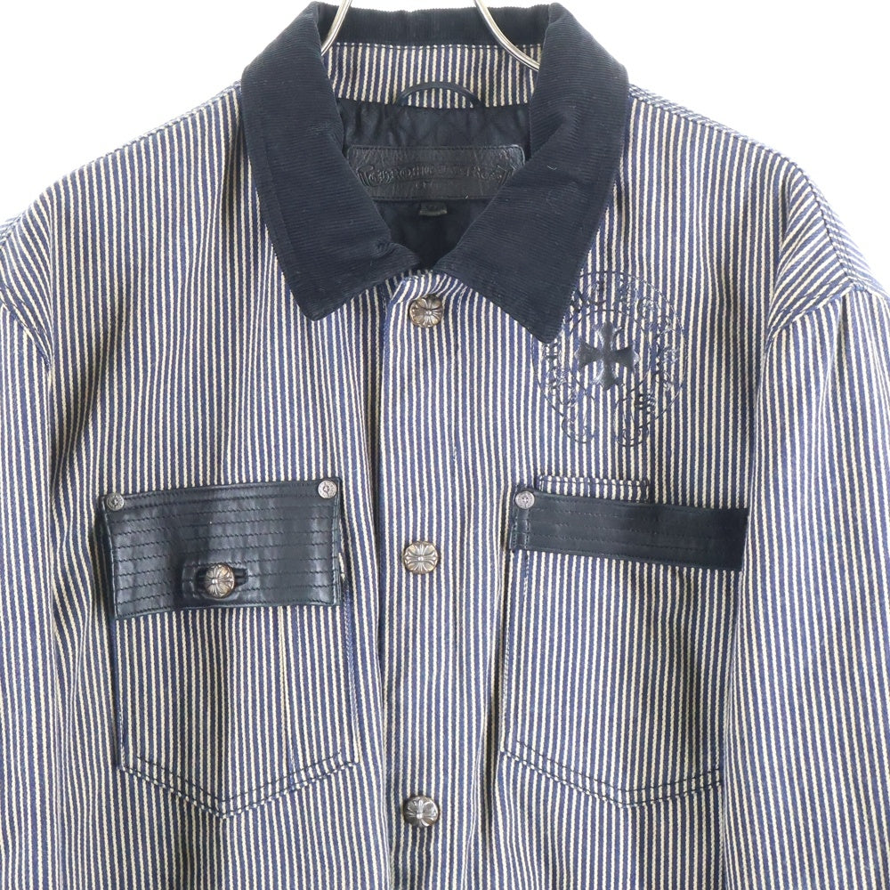 CHROME HEARTS(クロムハーツ) SOAP ON A ROPE ソープオンアロープ レザー切替 CHロゴプリント ストライプ ジャケット ベージュ/インディゴ/ブラック