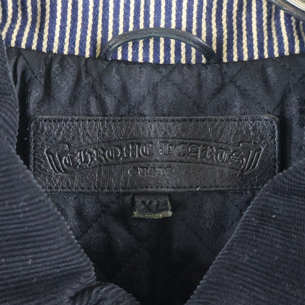 CHROME HEARTS(クロムハーツ) SOAP ON A ROPE ソープオンアロープ レザー切替 CHロゴプリント ストライプ ジャケット ベージュ/インディゴ/ブラック