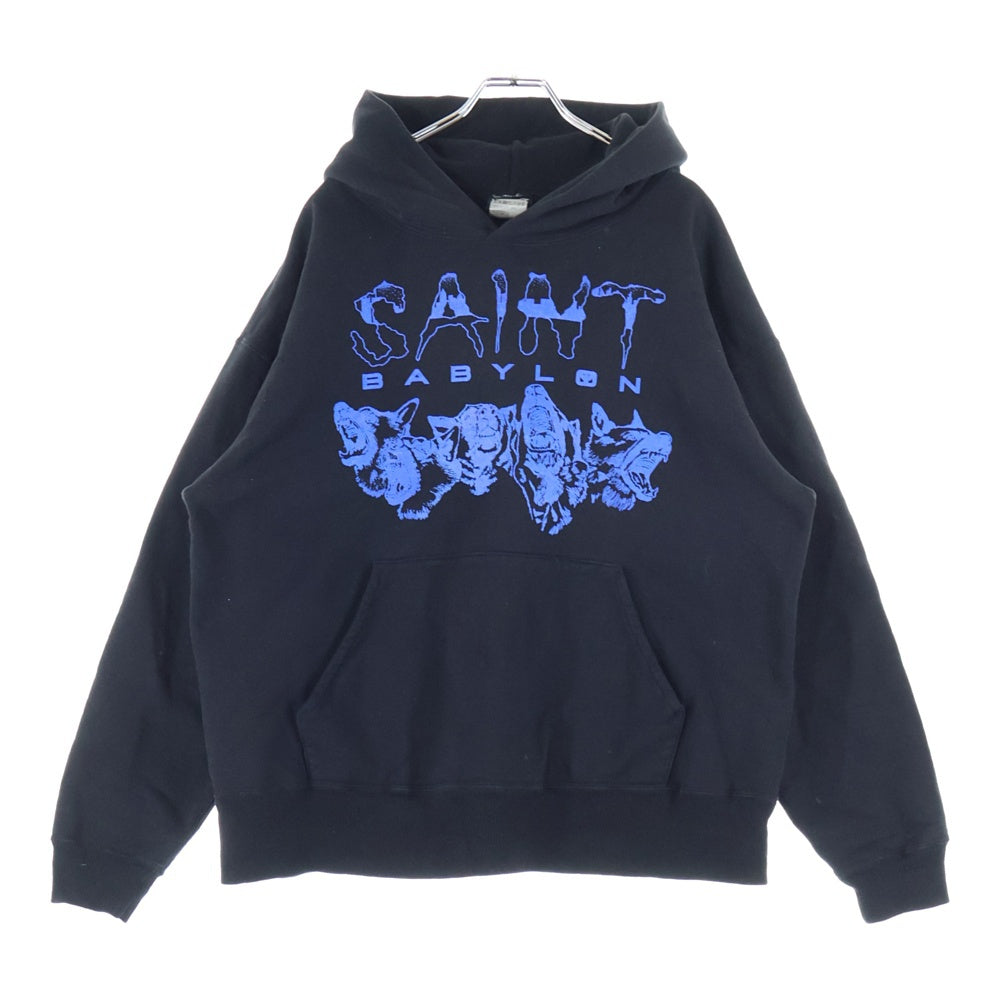 SAINT MICHAEL(セントマイケル) 25AW BBLN HOODIE バビロンフーディー スウェット プルオーバーパーカー ブラック/ブルー SM-HR1-0000-C50