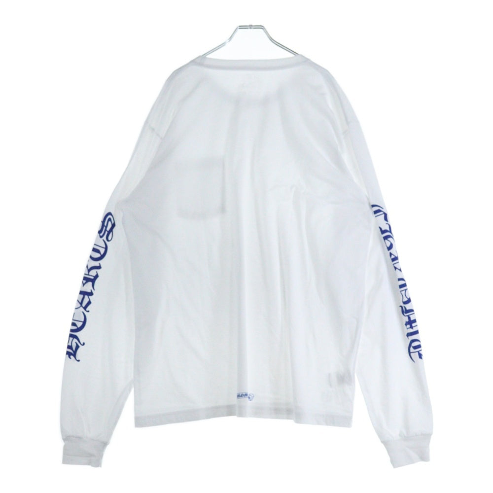 CHROME HEARTS(クロムハーツ) NECK LOGO L/S TEE ネックロゴプリント クルーネック長袖Tシャツ カットソー ホワイト/ブルー