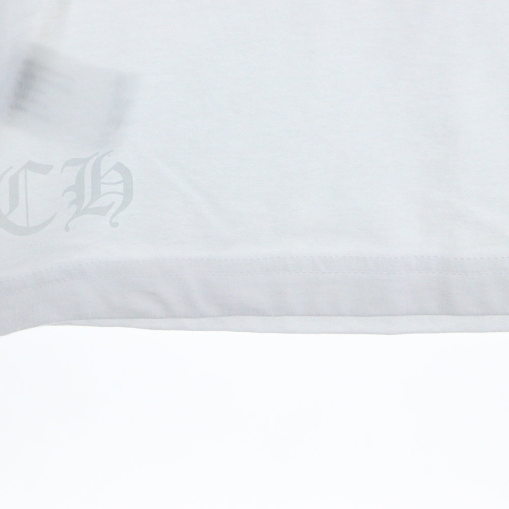 CHROME HEARTS(クロムハーツ) NECK LOGO L/S TEE ネックロゴプリント クルーネック長袖Tシャツ カットソー ホワイト/ブルー