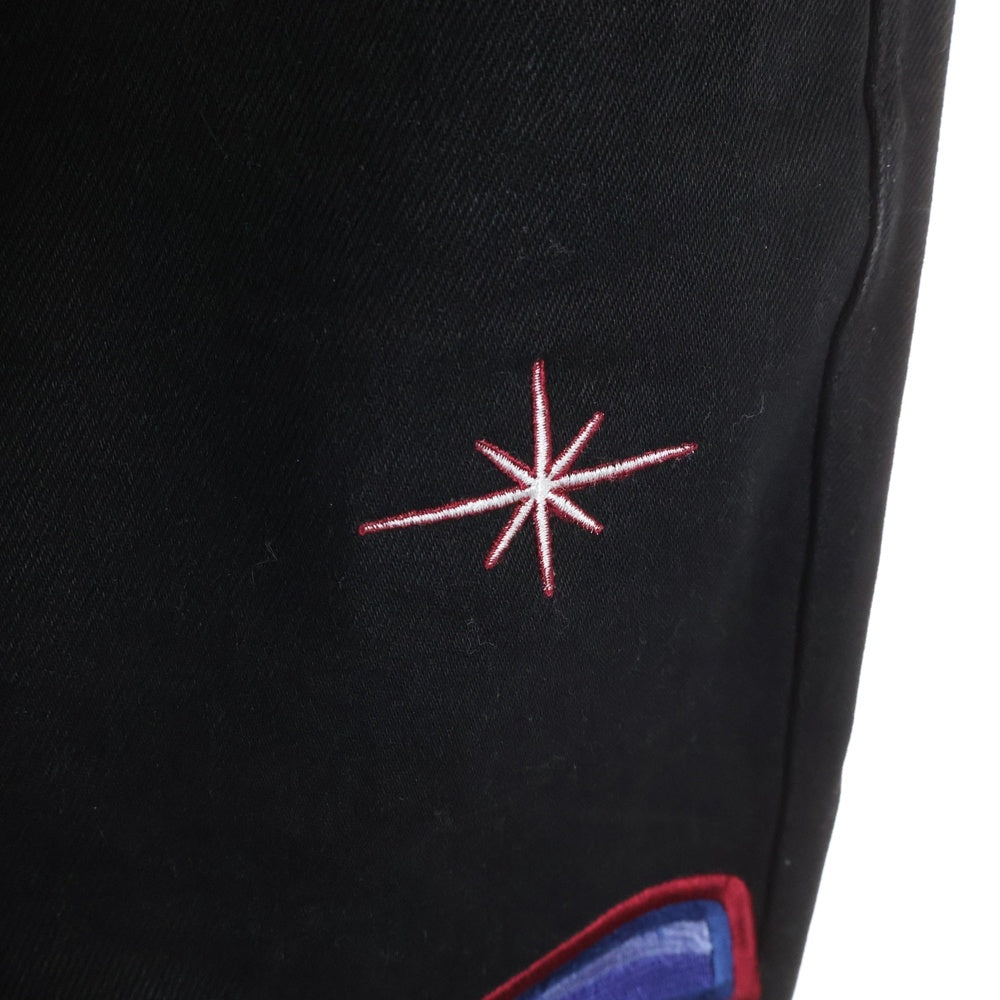 NO BRAND(ノーブランド) PURPLE STAIN SPLAY LOGO DENIM PANTS パープルステイン ブランド刺繍 デニムパンツ ブラック