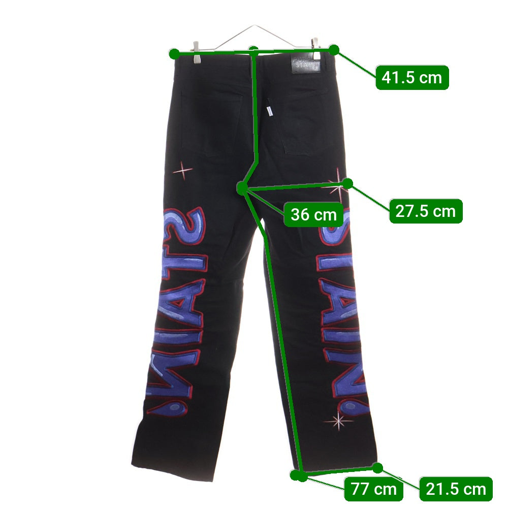 NO BRAND(ノーブランド) PURPLE STAIN SPLAY LOGO DENIM PANTS パープルステイン ブランド刺繍 デニムパンツ ブラック