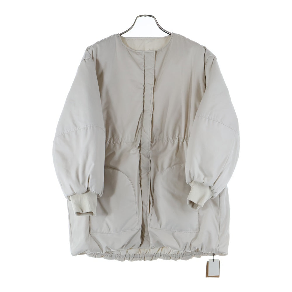 NO BRAND(ノーブランド) MERI SORONA中綿 ウエストドロストノーカラーコート ホワイト