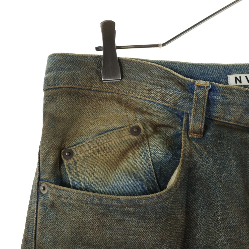 NVRFRGT(ネバーフォーゲット) STUDIOUS別注 3D TWISTED WIDE LEG JEANS OIL オイルコーティング ワイドレッグパンツ インディゴ/ブラウン EXST241P01A