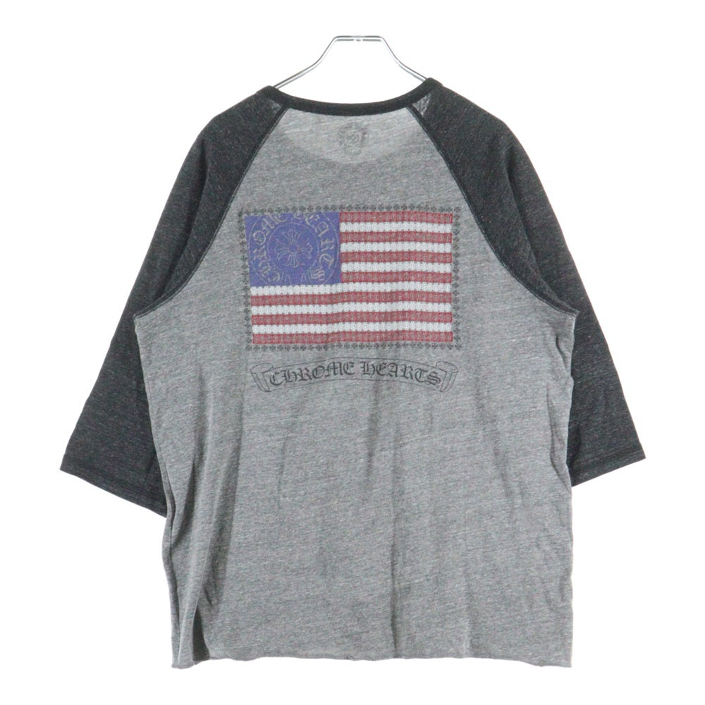 CHROME HEARTS(クロムハーツ) AMERICAN FLAG DAGGR アメリカンフラッグダガー プリント ラグラン 七分丈Tシャツ グレー