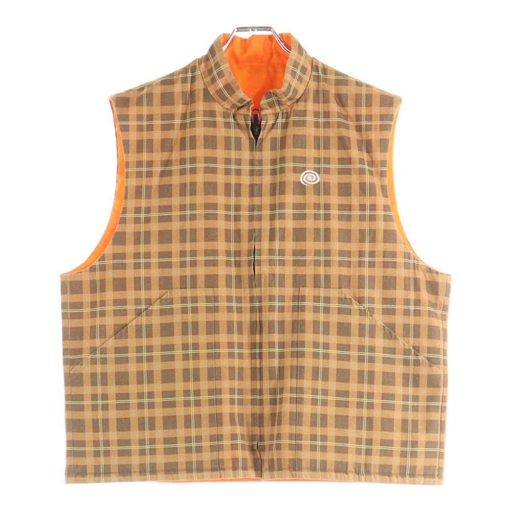 NO BRAND(ノーブランド) SOL soonerorlater 25SS REVERSIBLE CHECKED VEST スーナーオアレイター リバーシブル チェック ベスト ブラウン 251SOL03