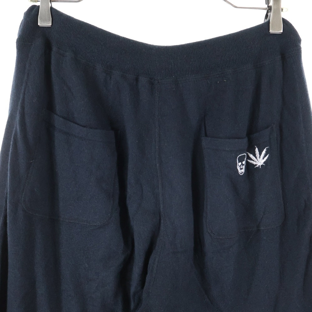 lucien pellat-finet(ルシアンペラフィネ) スカル刺繍 カシミヤ混 スウェットパンツ ブラック