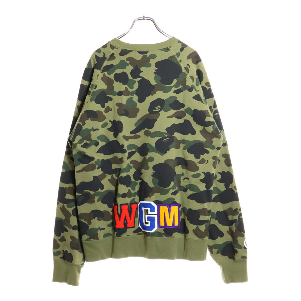 A BATHING APE(アベイシングエイプ) シャークプリント クルーネック スウェットトレーナー カーキ 001SWD801007X