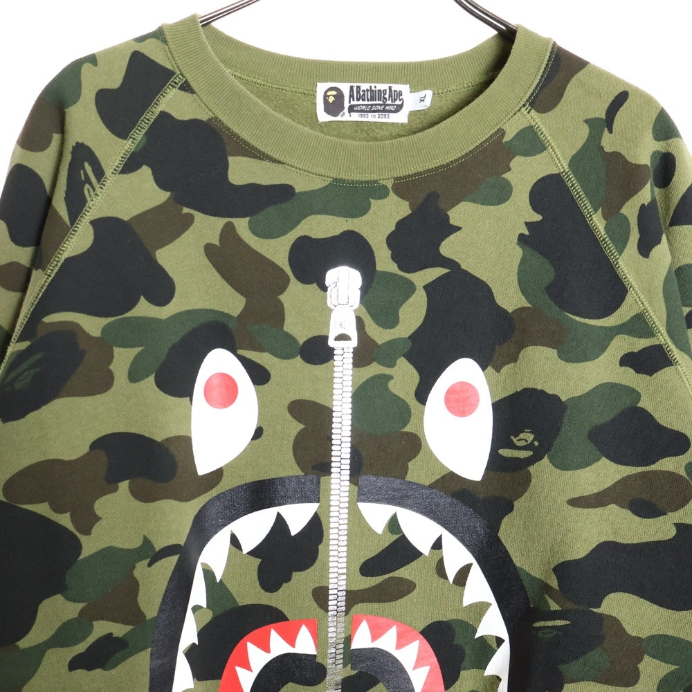 A BATHING APE(アベイシングエイプ) シャークプリント クルーネック スウェットトレーナー カーキ 001SWD801007X