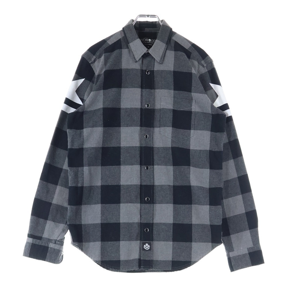 HYDROGEN(ハイドロゲン) バックロゴプリント チェック柄 長袖シャツ ブラック/グレー