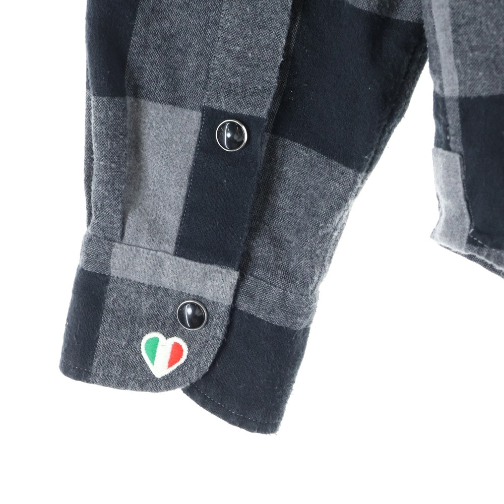 HYDROGEN(ハイドロゲン) バックロゴプリント チェック柄 長袖シャツ ブラック/グレー